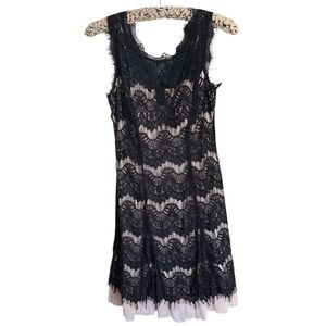 DRESS BARN Vintage Sleeveless Black Lace Cream Lining Tulle Dress Size 6 NEW